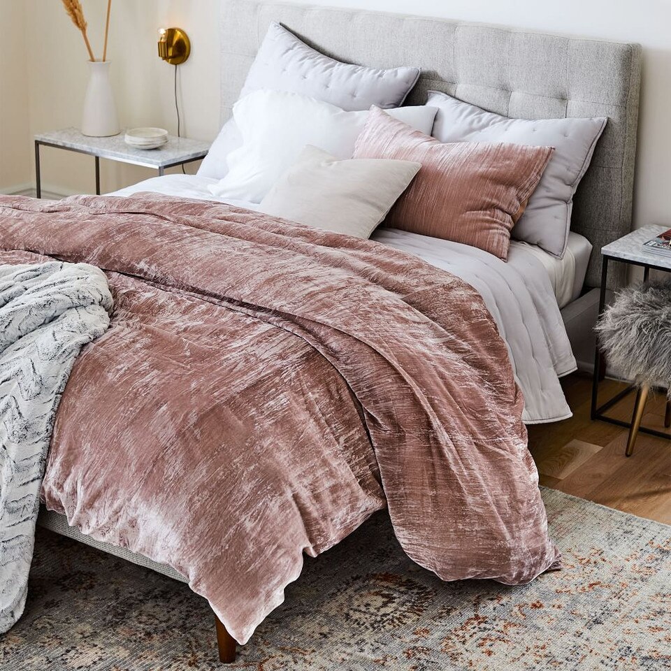 Crinkle Velvet Quilt Cover & Pillowcases Dusty Blush West Elm Australia